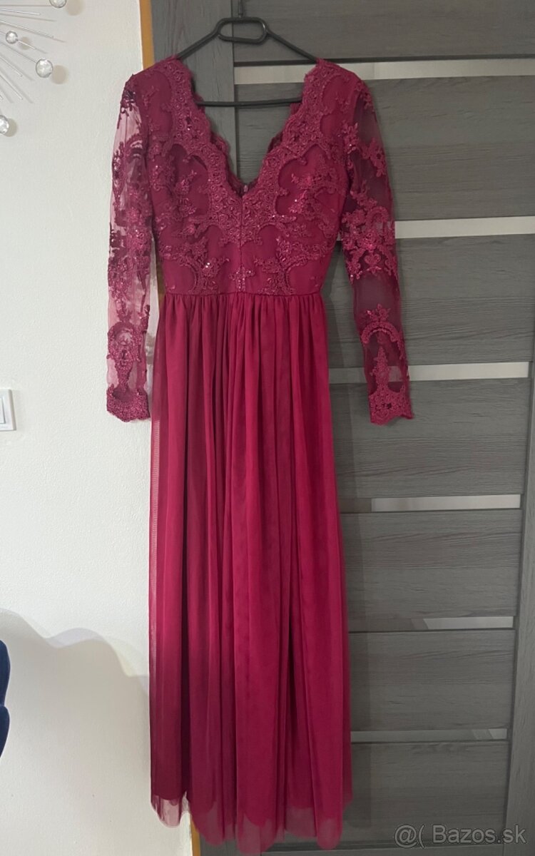 Bordové spoločenské šaty XS L - 2