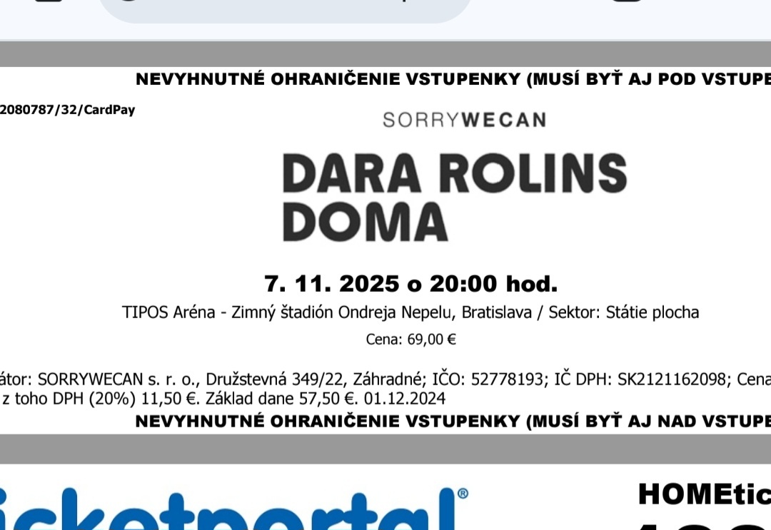 DARA 7.11.2025- 2 lístky na státie - 2