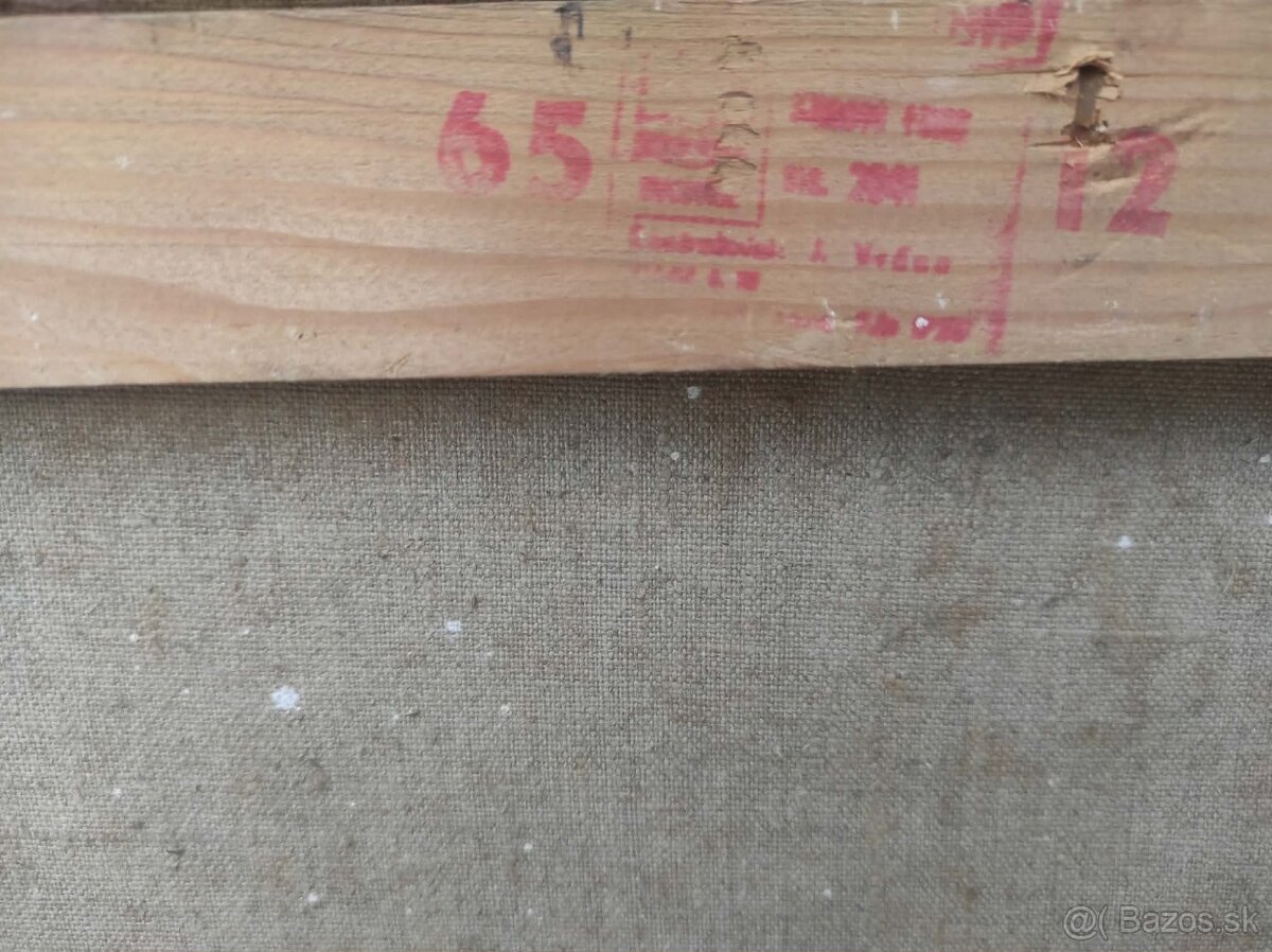 olejomalba , obraz- chalupky v zime. - 2