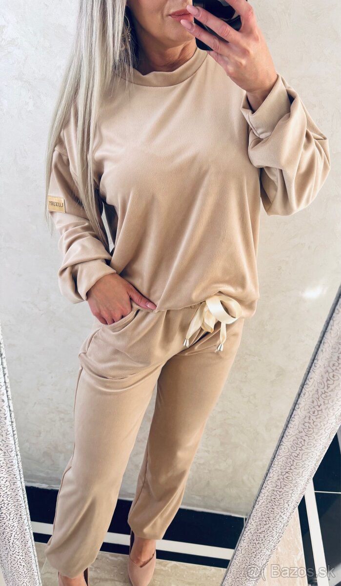 Damska talianska velurova suprava beige - 2