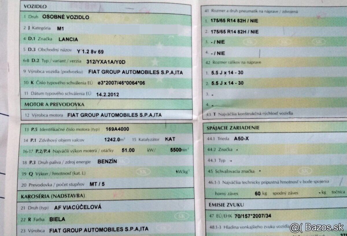 Lancia Ypsilon 1.2 2013 Predám MOTOR 169A4000, PREVODOVKA 5 - 2