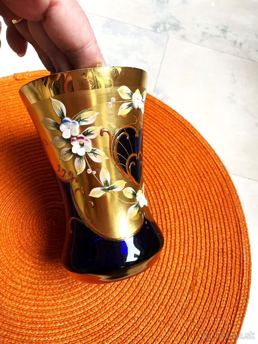 Kobaltová váza so zlátením a smaltovaním - 2