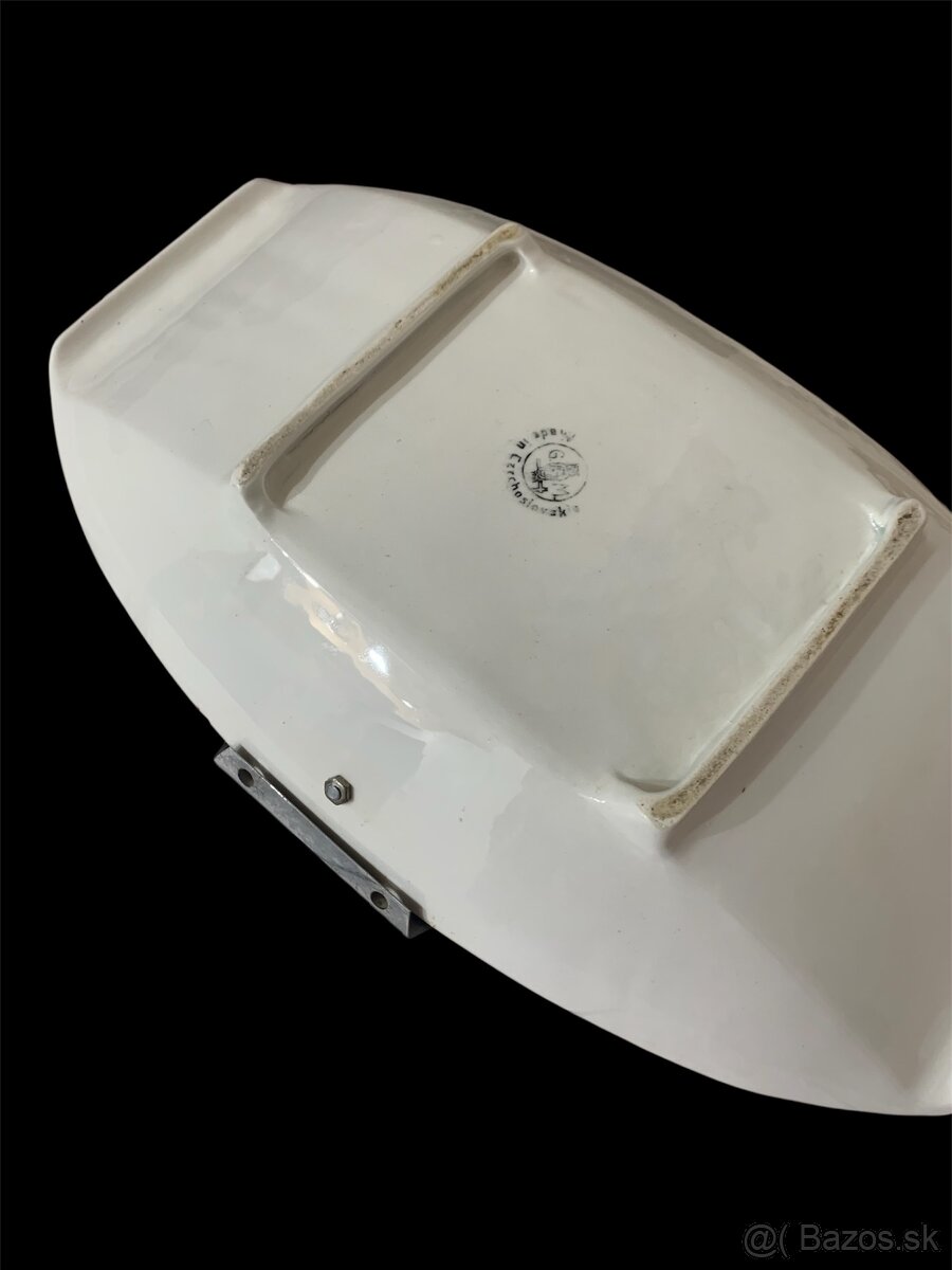 porcelánová tácka s kovovými úchytmi – - 2