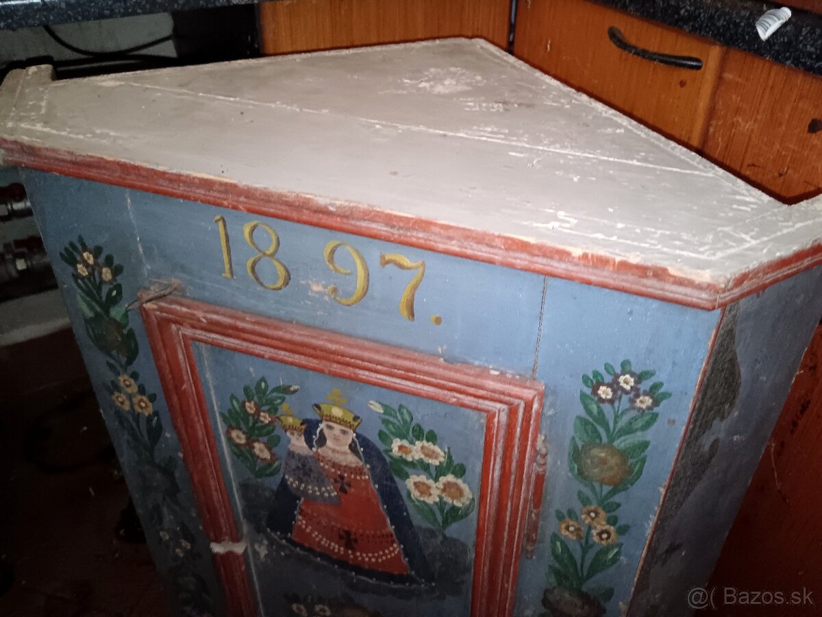 Starožitná drevená rohová skrinka - 2