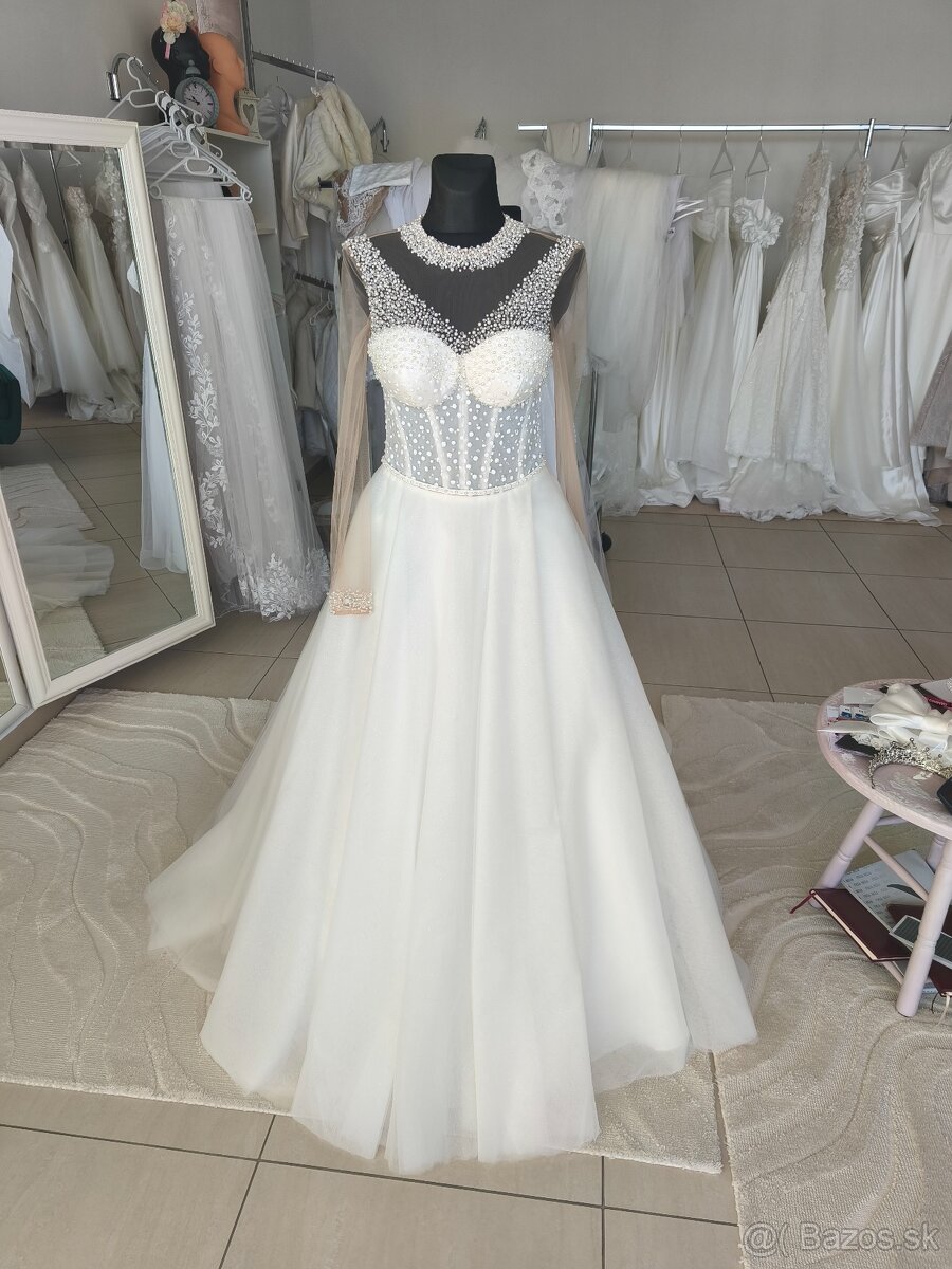 Predám nádherné úplne nové perličkove svadobné šaty - 2
