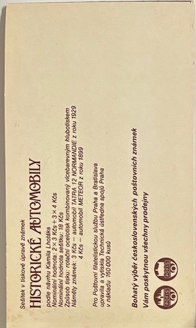 HISTORICKÉ AUTOMOBILY - Známkový sešitek 1988 - 2