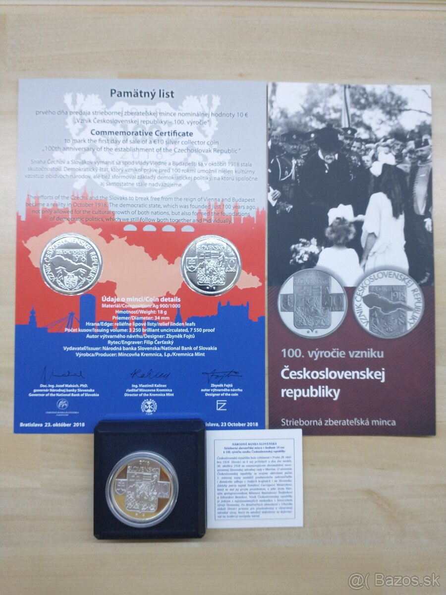 strieborné mince SK proof, pamätný list - 2