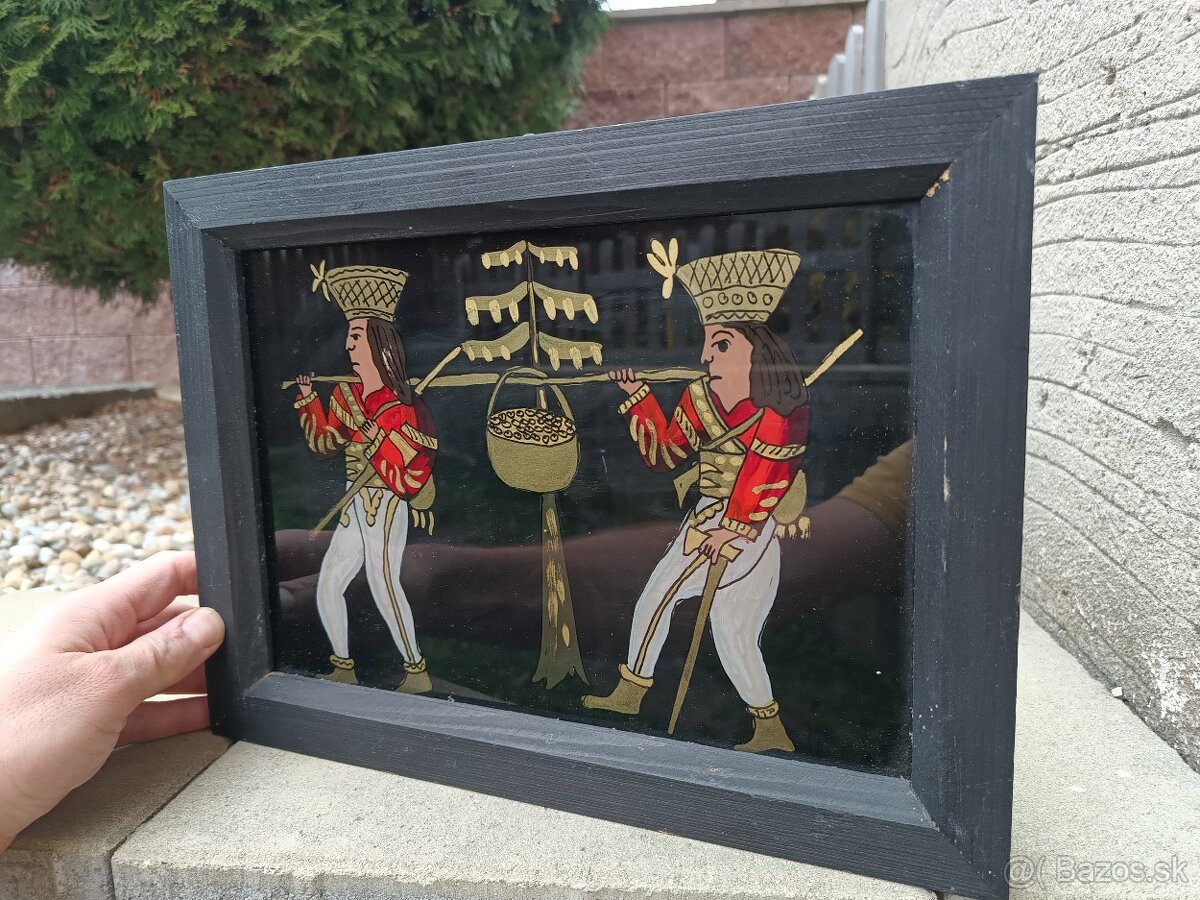 starožitný obraz maľba na skle Zbojníci - 2