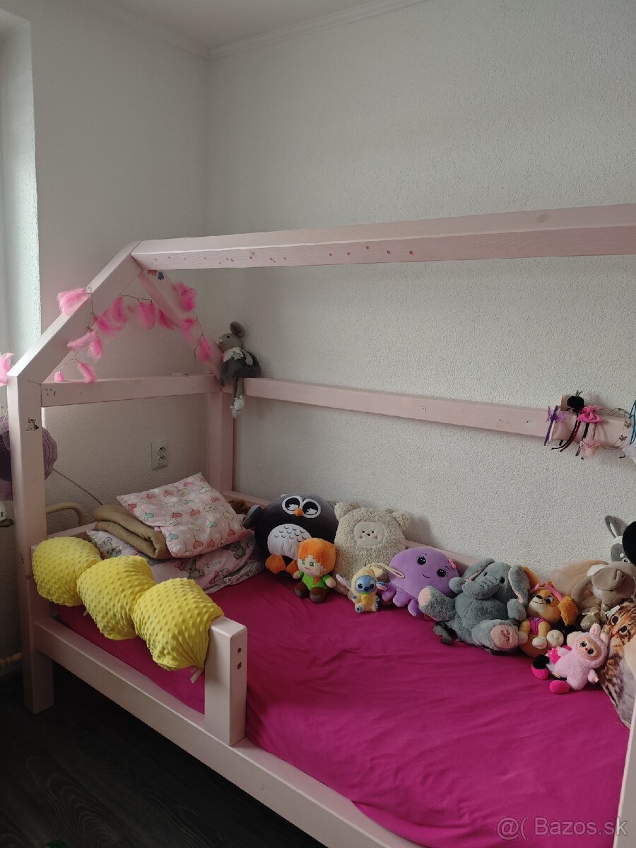 Detská masívna posteľ , ružová - 2