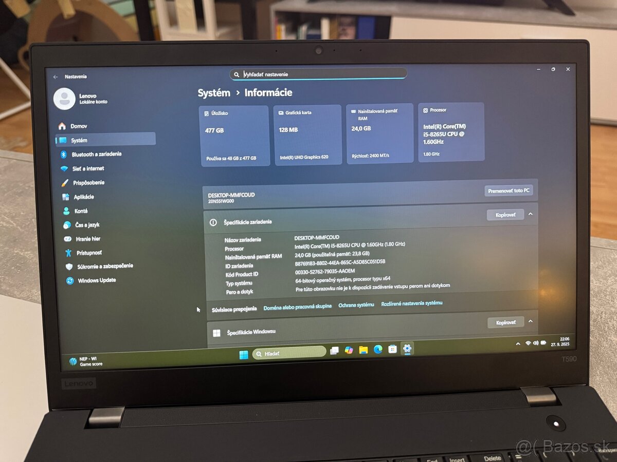 ThinkPad T590 i5/24GB/512GB – nová batéria, top stav - 2