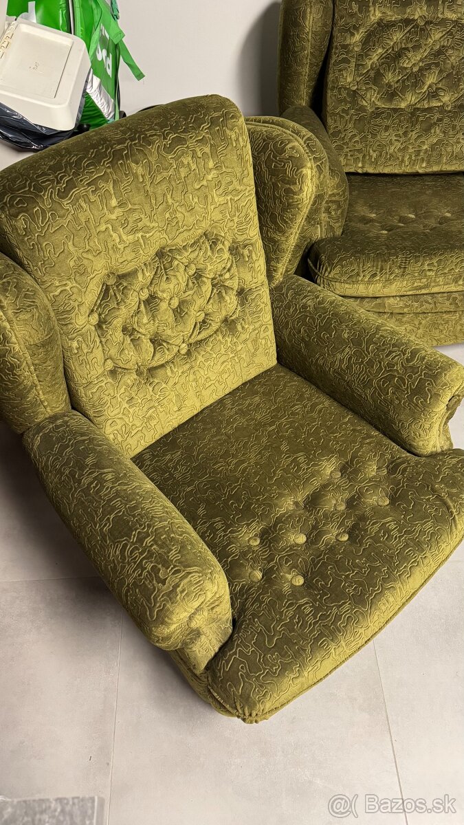 Pekná zachovalá retro sedacia súprava zelená - 2