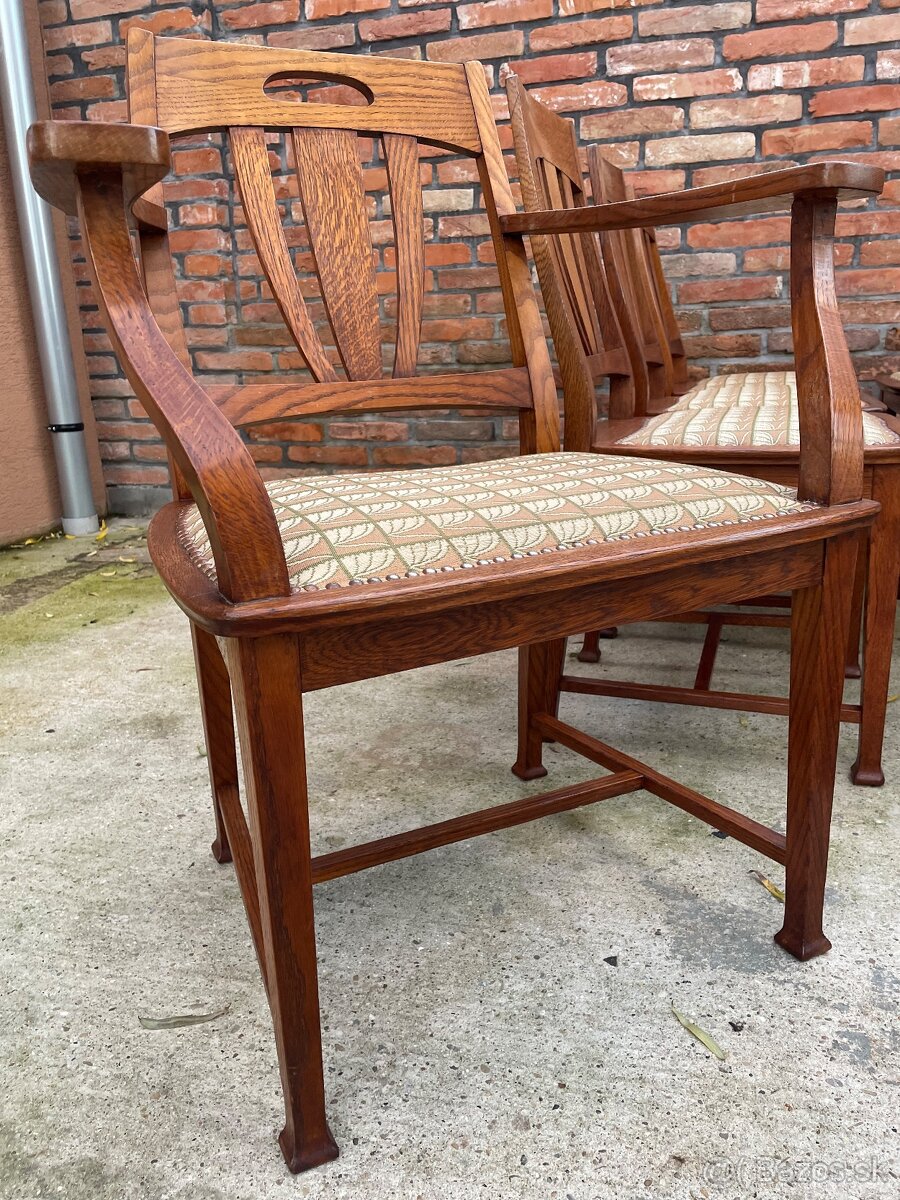 Originálne Jugendstil stoličky, 8 ks, dub, TOP STAV - 2