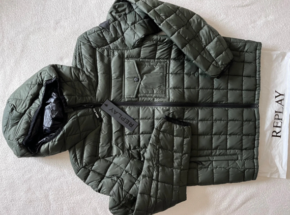 REPLAY prechodná pánska bunda s kapucňou tmavozelená M - 2