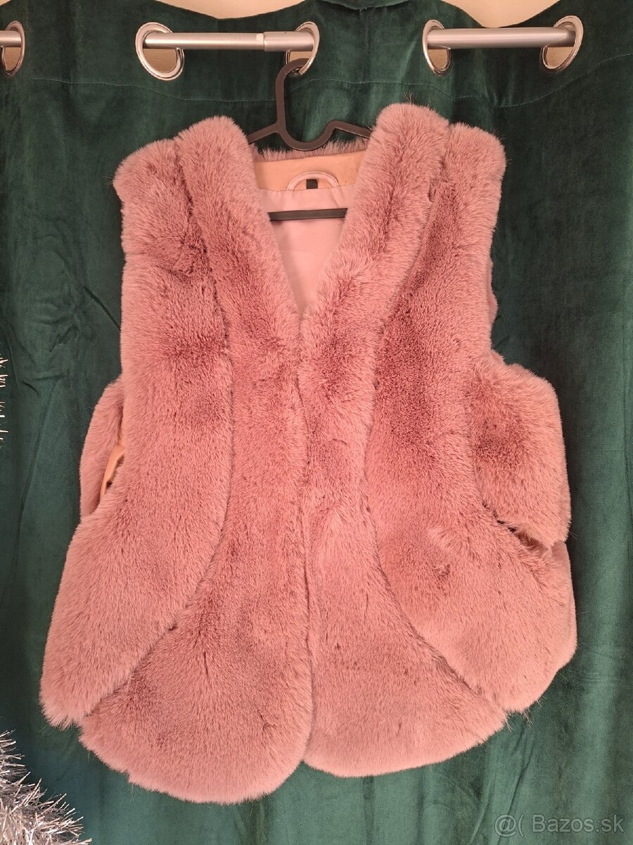 Staroružová kožušinová vesta, S - 2