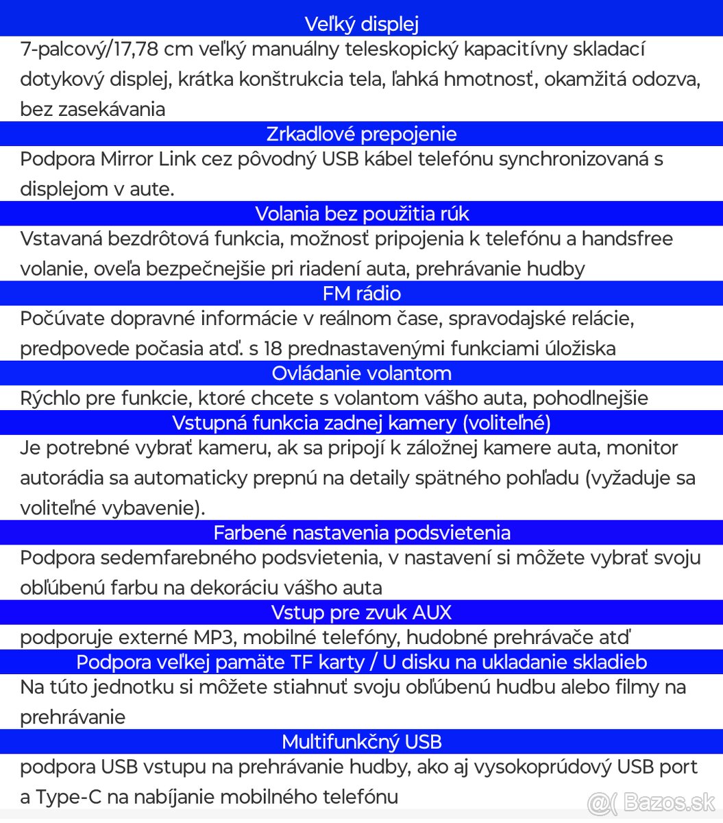 Autórádio s vysúvacím 7 " dotykovým displayom - 2