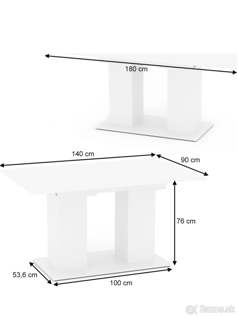 Jedálenský rozkladací stôl biely - 2