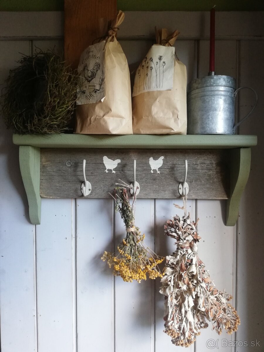 Vidiecka polica staré drevo / olivová... - 2