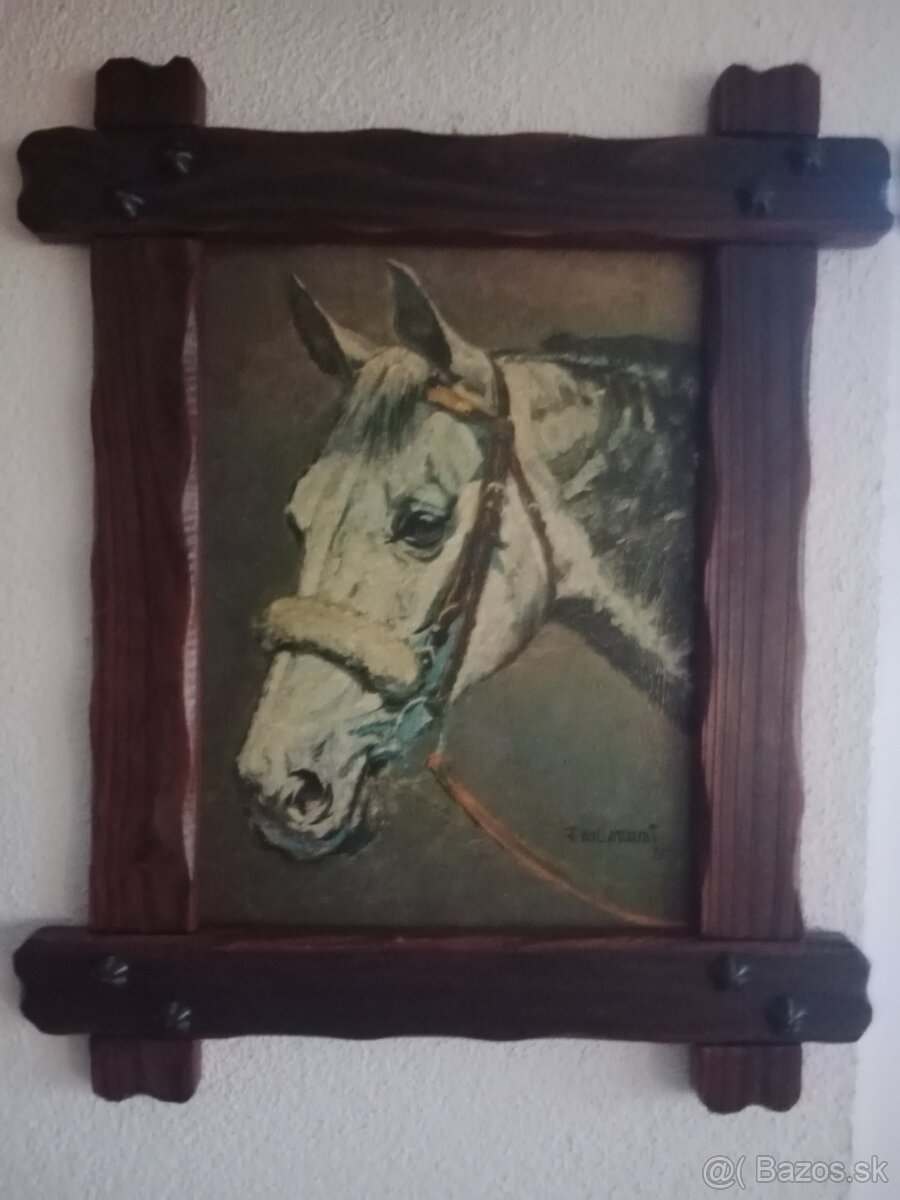 Hlava koně olej na desce SLEVA NA 1990 - 2