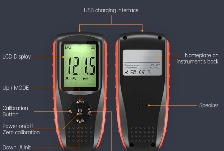 Nový kvalitný merač hrúbky laku, tester laku, povlakomer