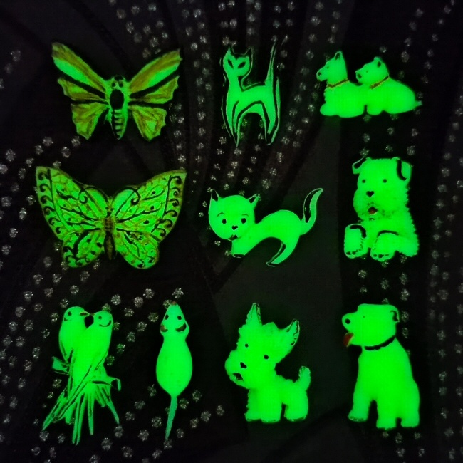 Fosforové brošne - pes, mačka, motýľ, vták, myš - 2