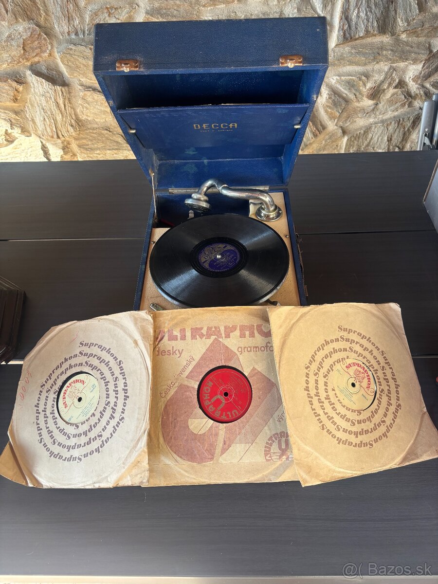 Starožitný mechanický gramofón DECCA – kufríkový - 2