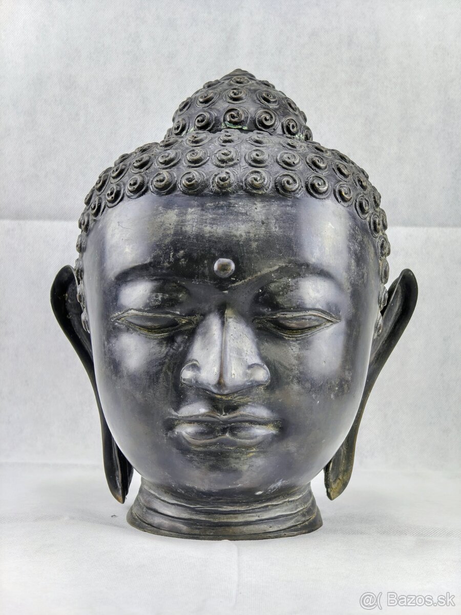Veľká 42cm bronzová starožitná busta buddhu Gautamu -Thajsko - 2