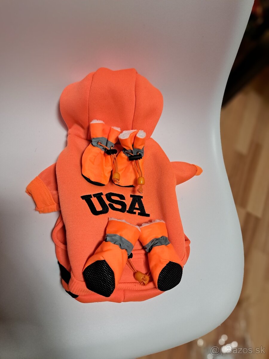 Neonova oranžová mikina pre psika S/M +topánočky (NOVÉ ) - 2