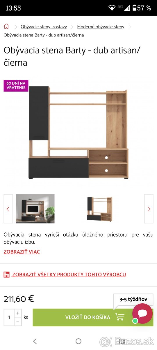 Obývacia stena dub artisan-matná čierna - 2