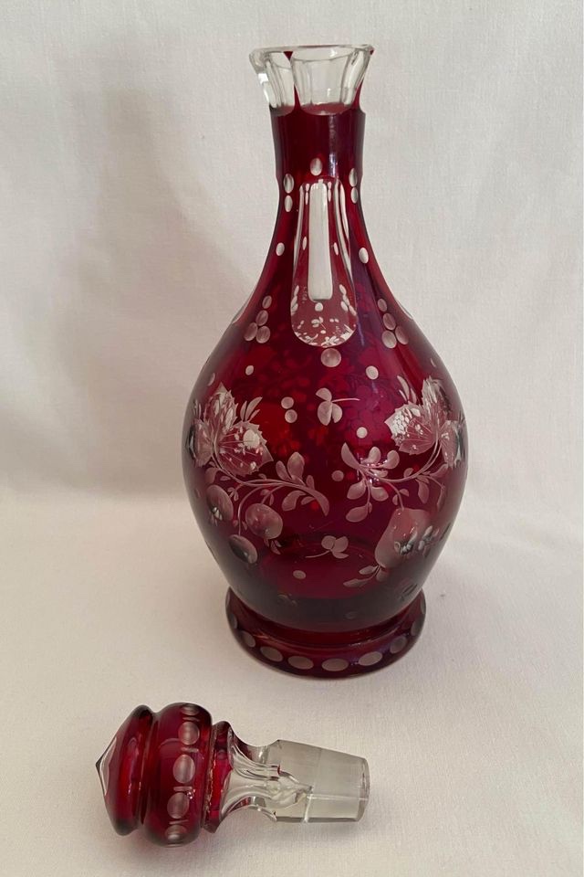 Fľaša brúsené rubínovú sklo - 2