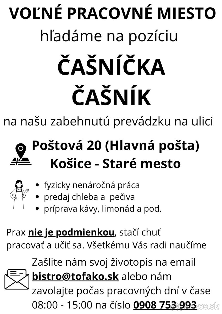 Predavačka/Predavač, Čašník/Čašníčka - Košice - 2