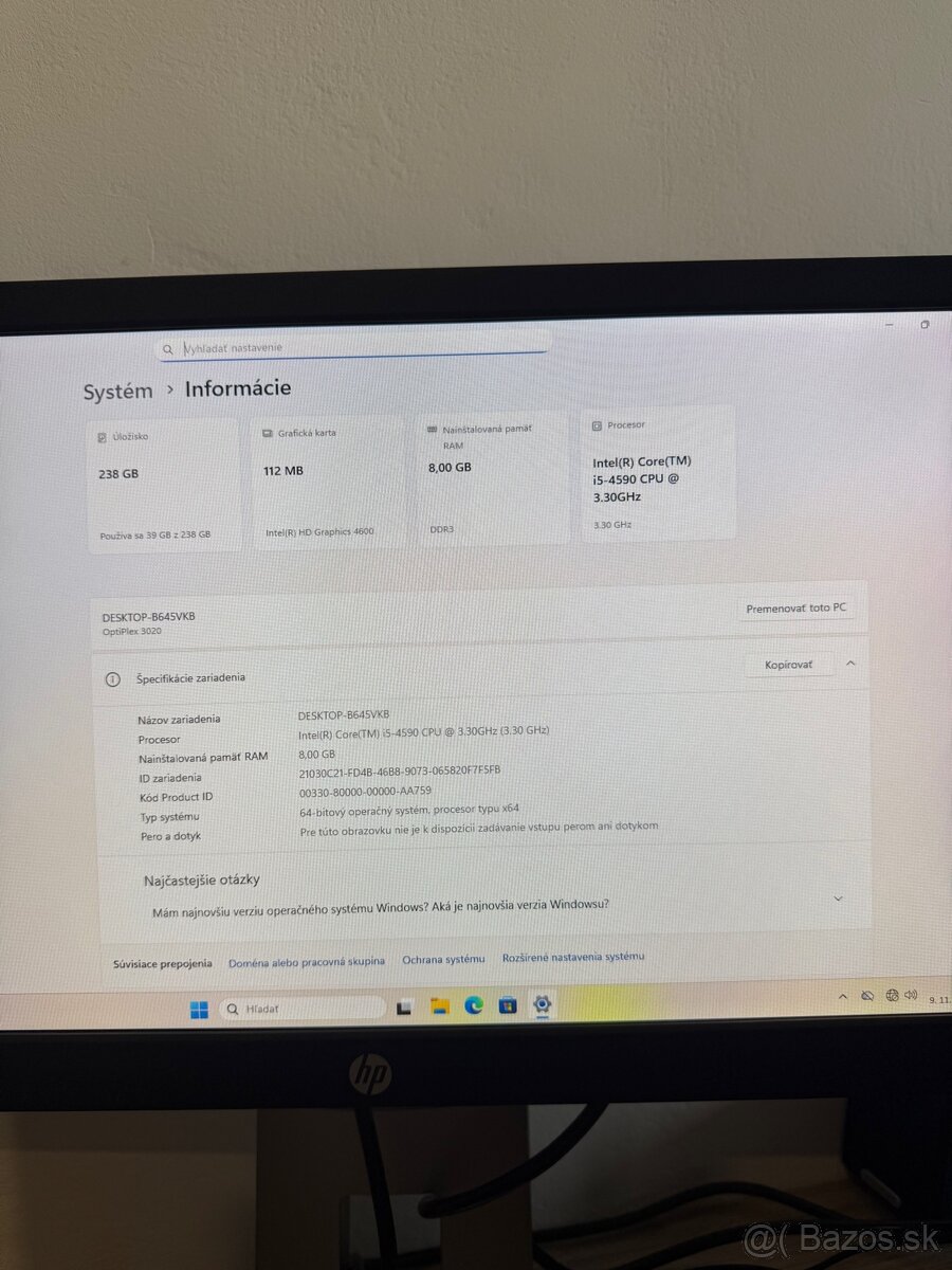 Pc zostava optiplex 3020, i5, ssd, Win 11, monitor - 2