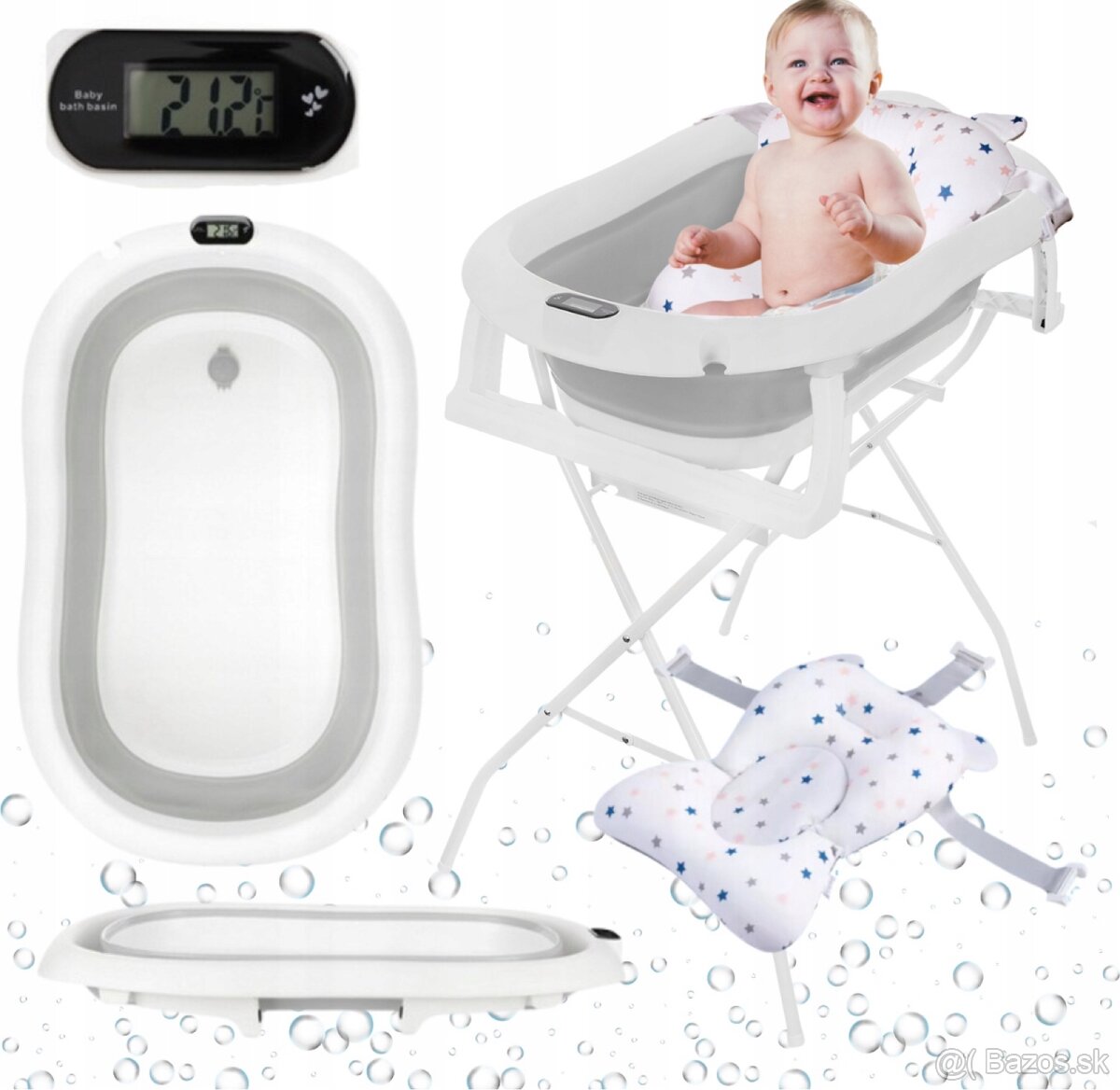 Skladacia vanička so stojanom, teplomerom a vankúšom - 2