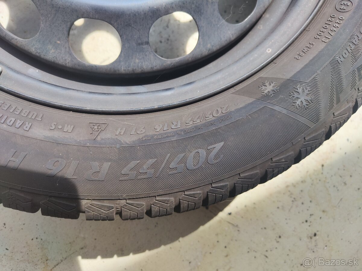 Zimné pneu 205/55/R16 91H + plech. disky+sneh. reťaze - 2