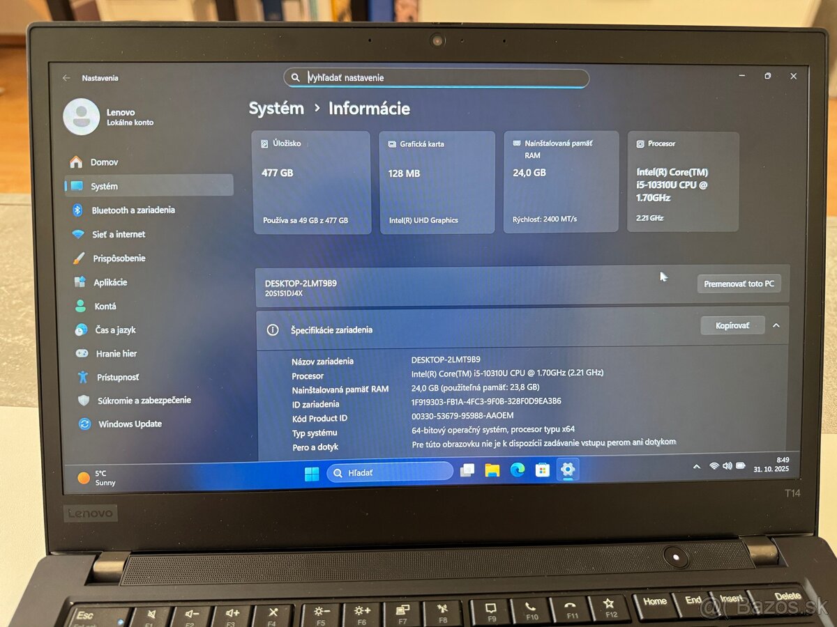 Lenovo ThinkPad T14 Gen1 | i5 | 24GB RAM| 512GB SSD | FHD - 2