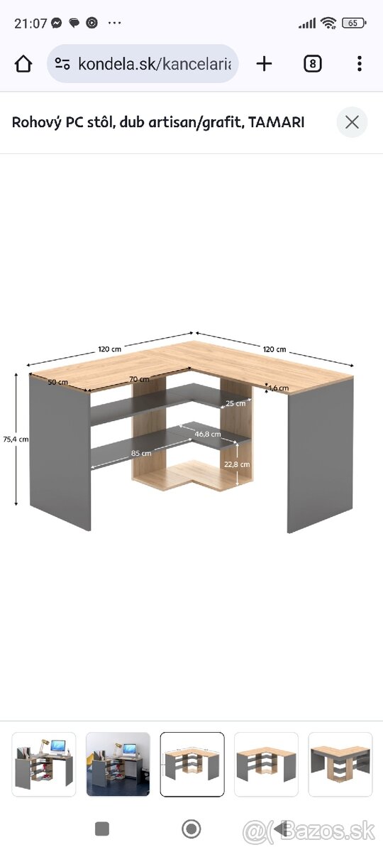 Predám kvalitný rohový Pc stolík farba sivá a hnedá - 2
