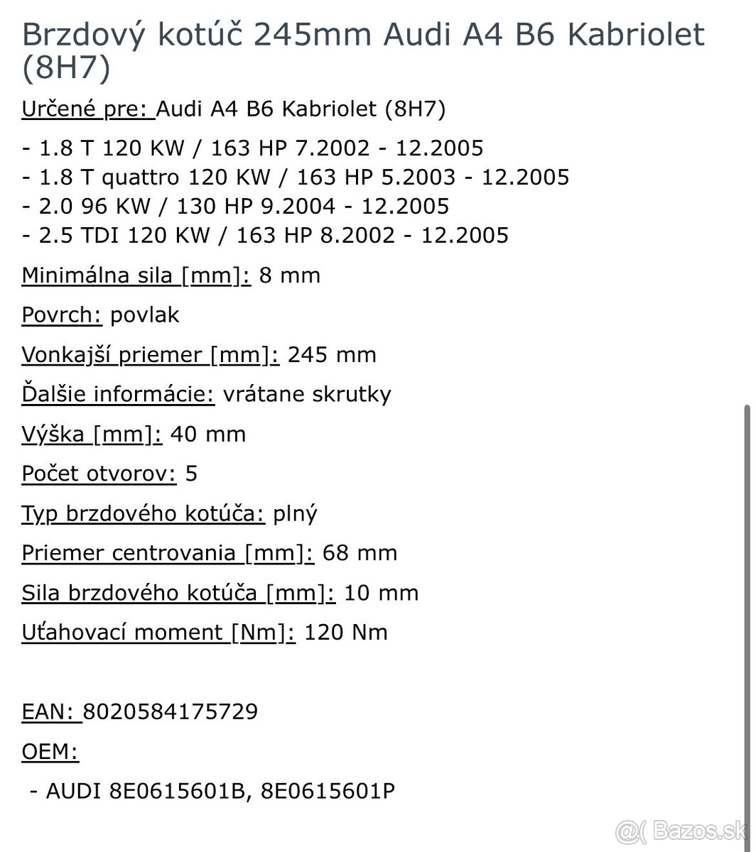 Brzdové kotúče na Audi - 2
