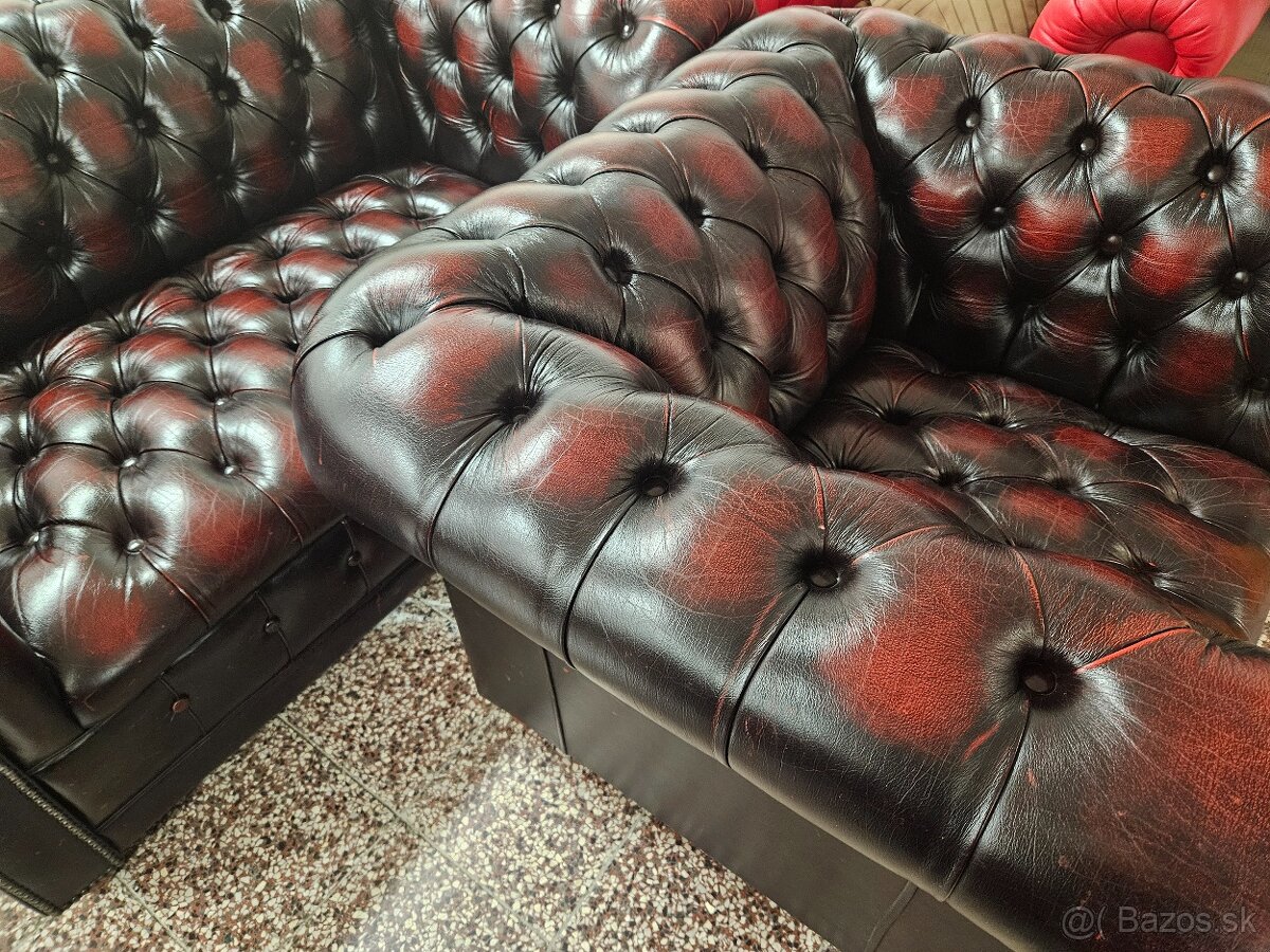 CHESTERFIELD ŠTÝL KOŽENÁ,3+2+1,ZĽACNENÁ - 2