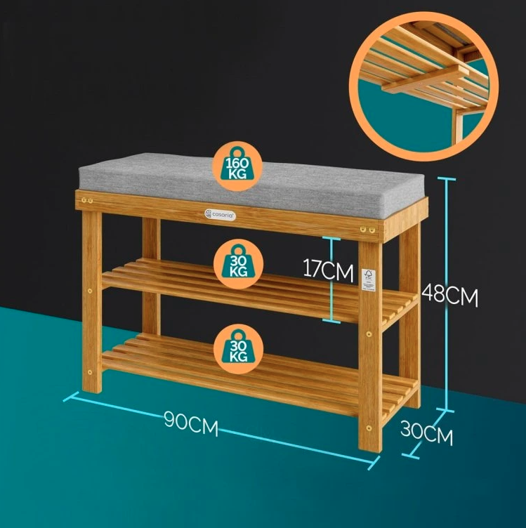 Botník na topánky 90x30x48cm - agát - nosnosť 160 kg - 2