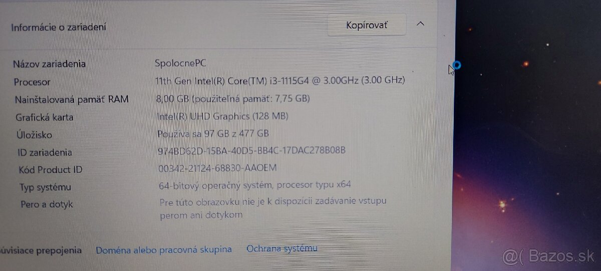 Predam pouzivany notebook HP 250 G8 v zaruke - 2