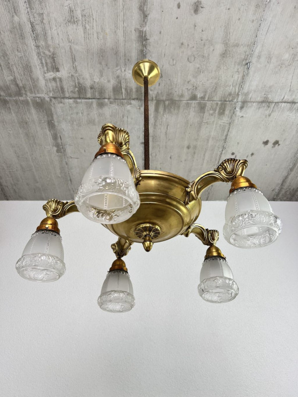 Starožitný mosadzný 5ramenný luster - 2