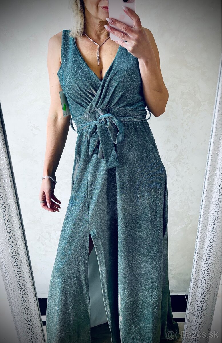 Spoločenské šaty metalic mint green - 2