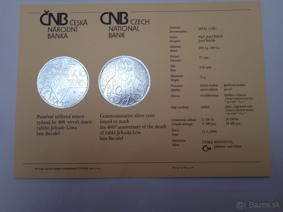 200 Kč - Rabi Jehuda 2009 proof. - 2