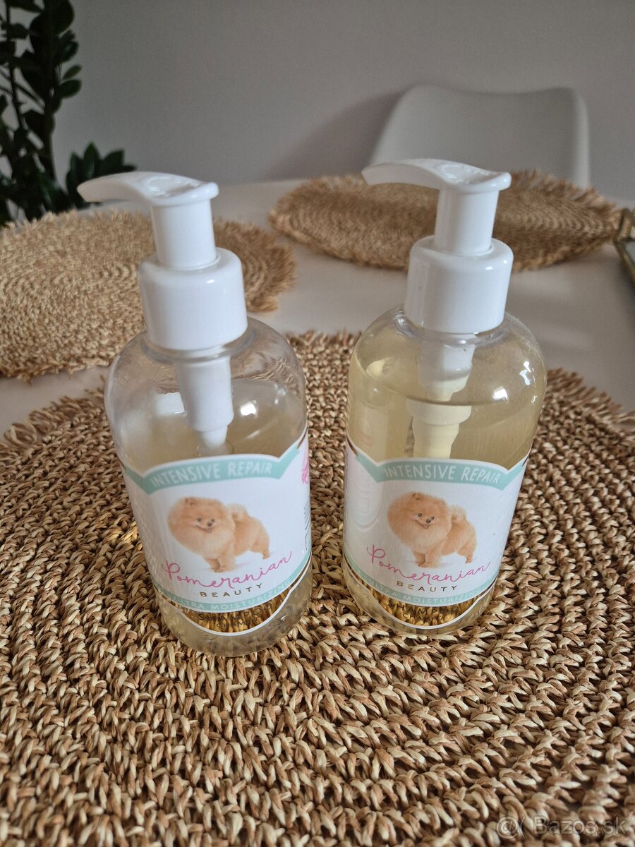 Šampón pomeranianbeauty jeden je nový a v druhom je 3/4 - 2