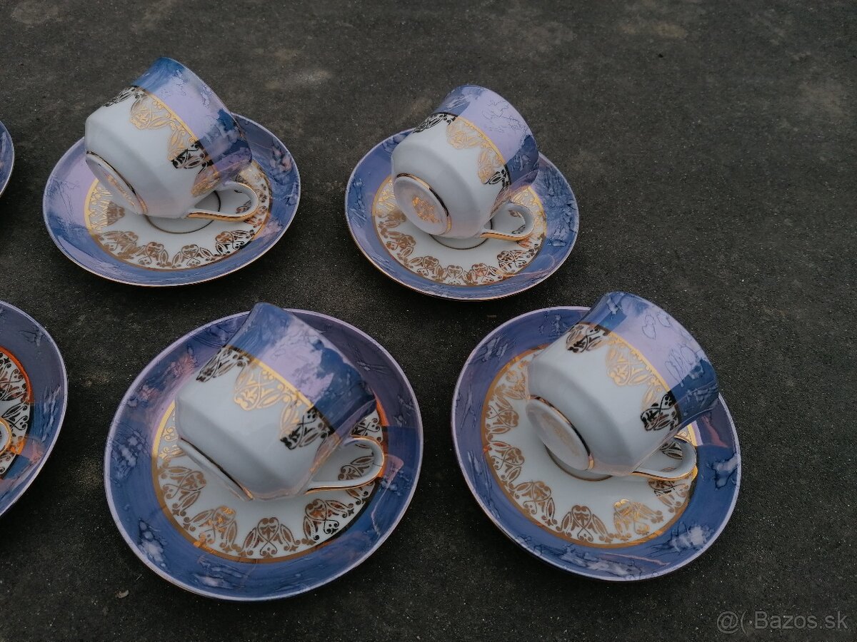 Predám zlato-modro-biela porcelánová sada - 2