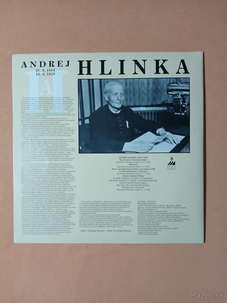 Predám pre zberateľov historickú LP-Andreja Hlinku - 2
