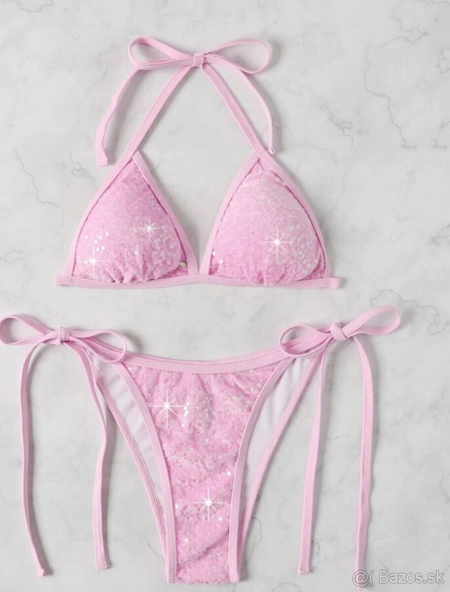 Nové dámske plavky ružové s flitrami - 2