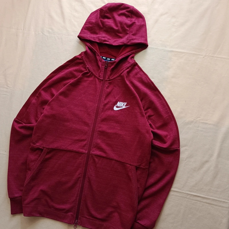 NIKE bordová mikina na zips s kapucňou M - 2