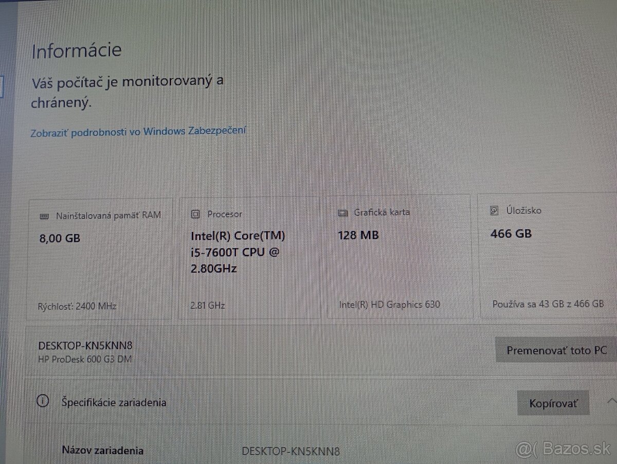 mini počítač Hp ProDesk 600 G3 DM + Intel core i5 + WIN 10 - 2