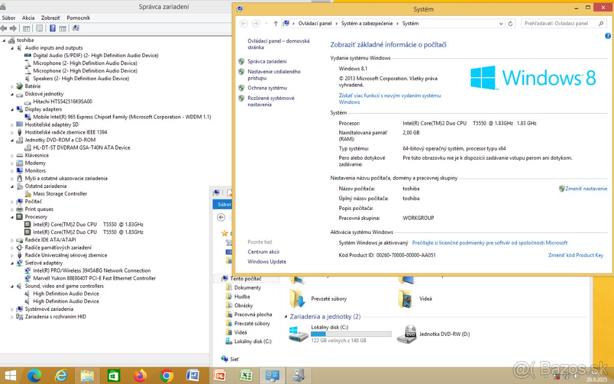Predám nt toshiba satellite p300 1 a 8 2 jadro 2 gb ram - 2