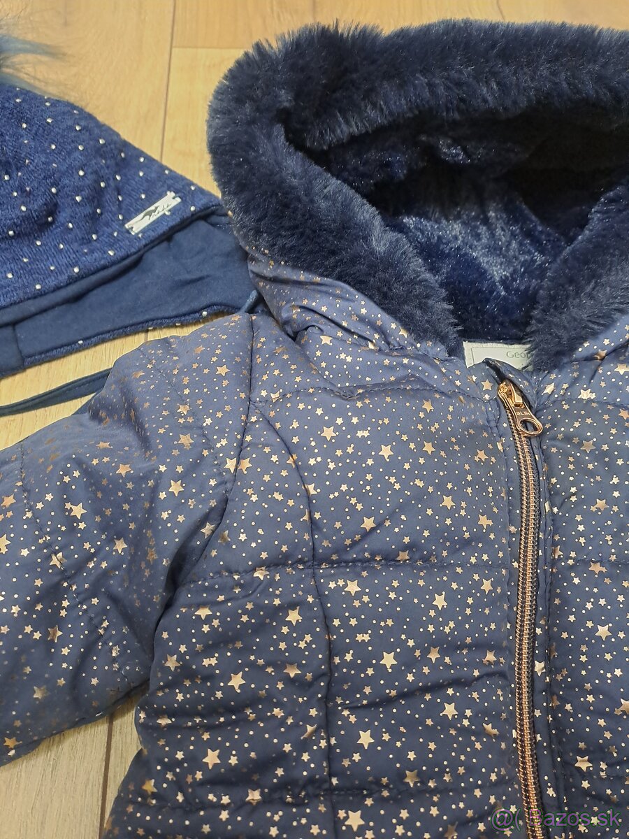 Krásna zimná bunda plus čiapka 80/86 - 2